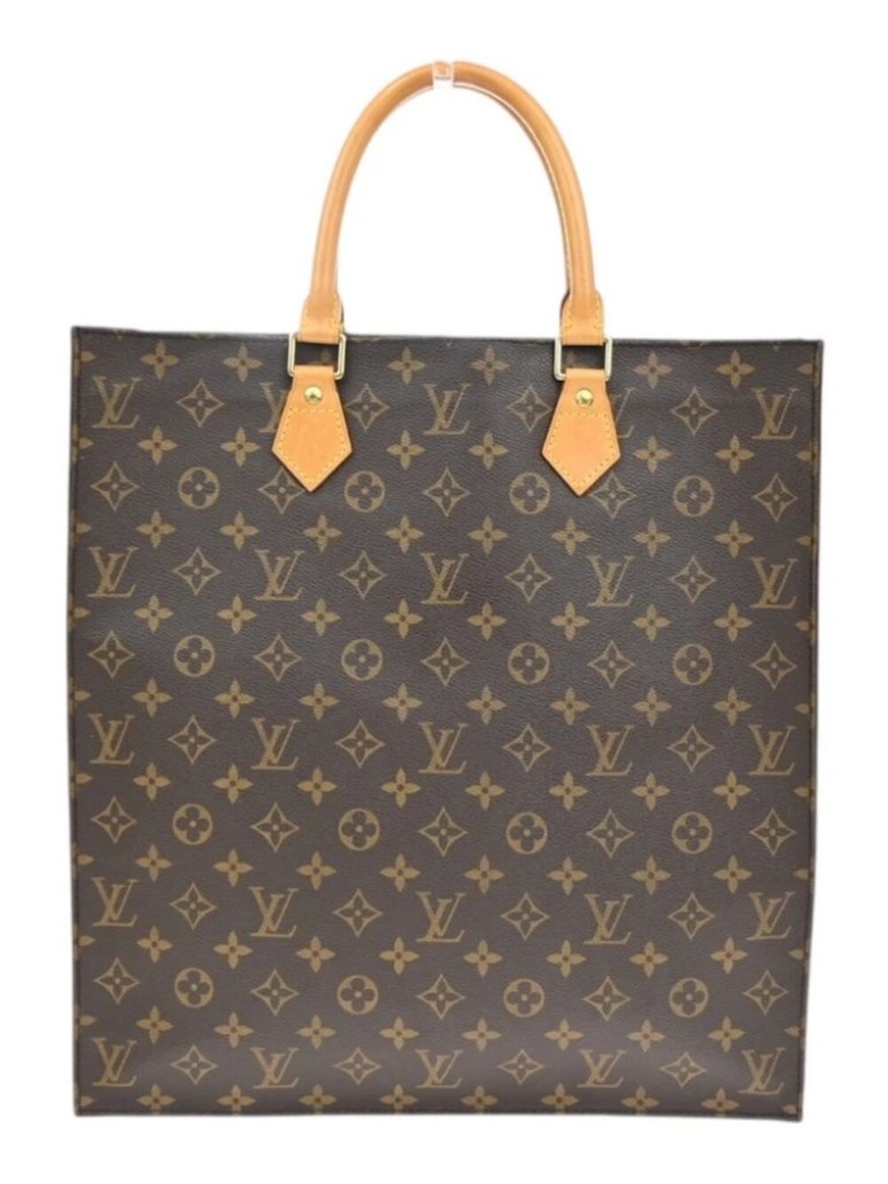 LOUIS VUITTON Logo Sac Plat Hand Tote Bag Monogram Leather Brown